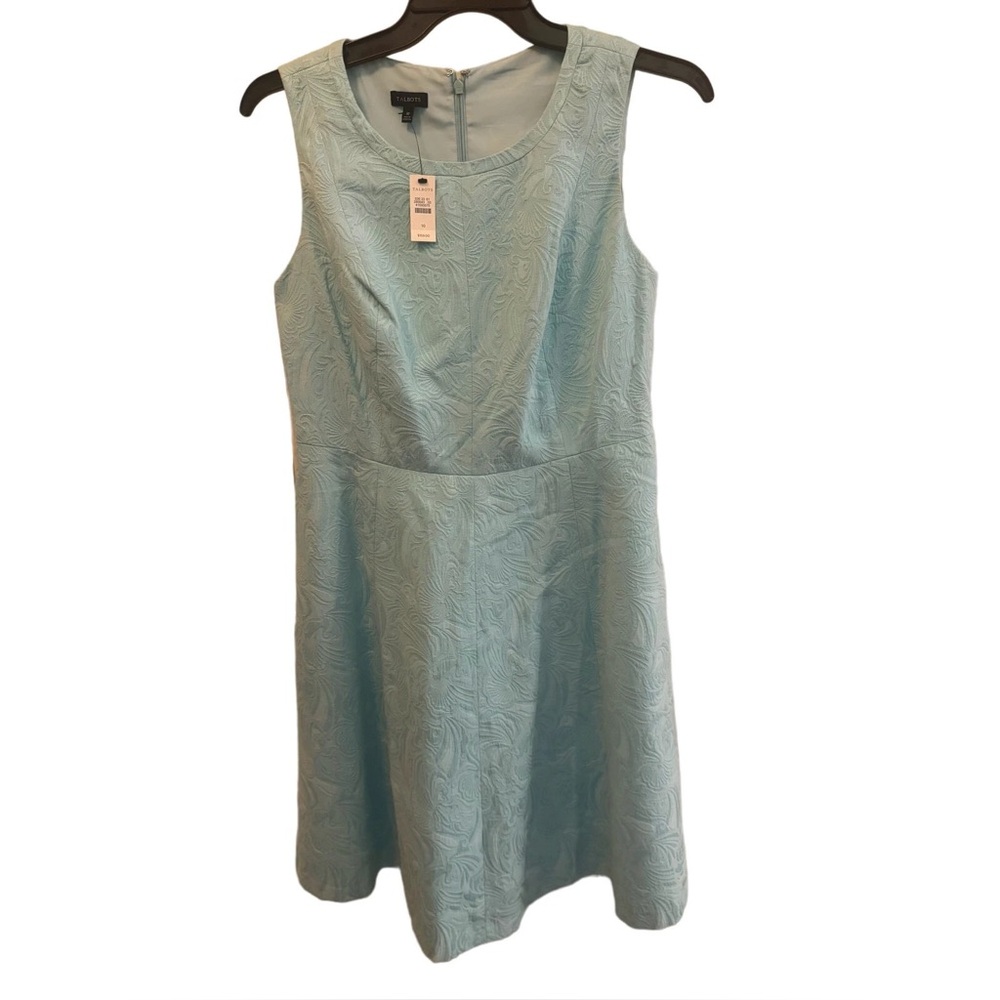 Luxe Talbots NWT Formal Brocade Damask Sleeveless Dress Party pastel Blue 10